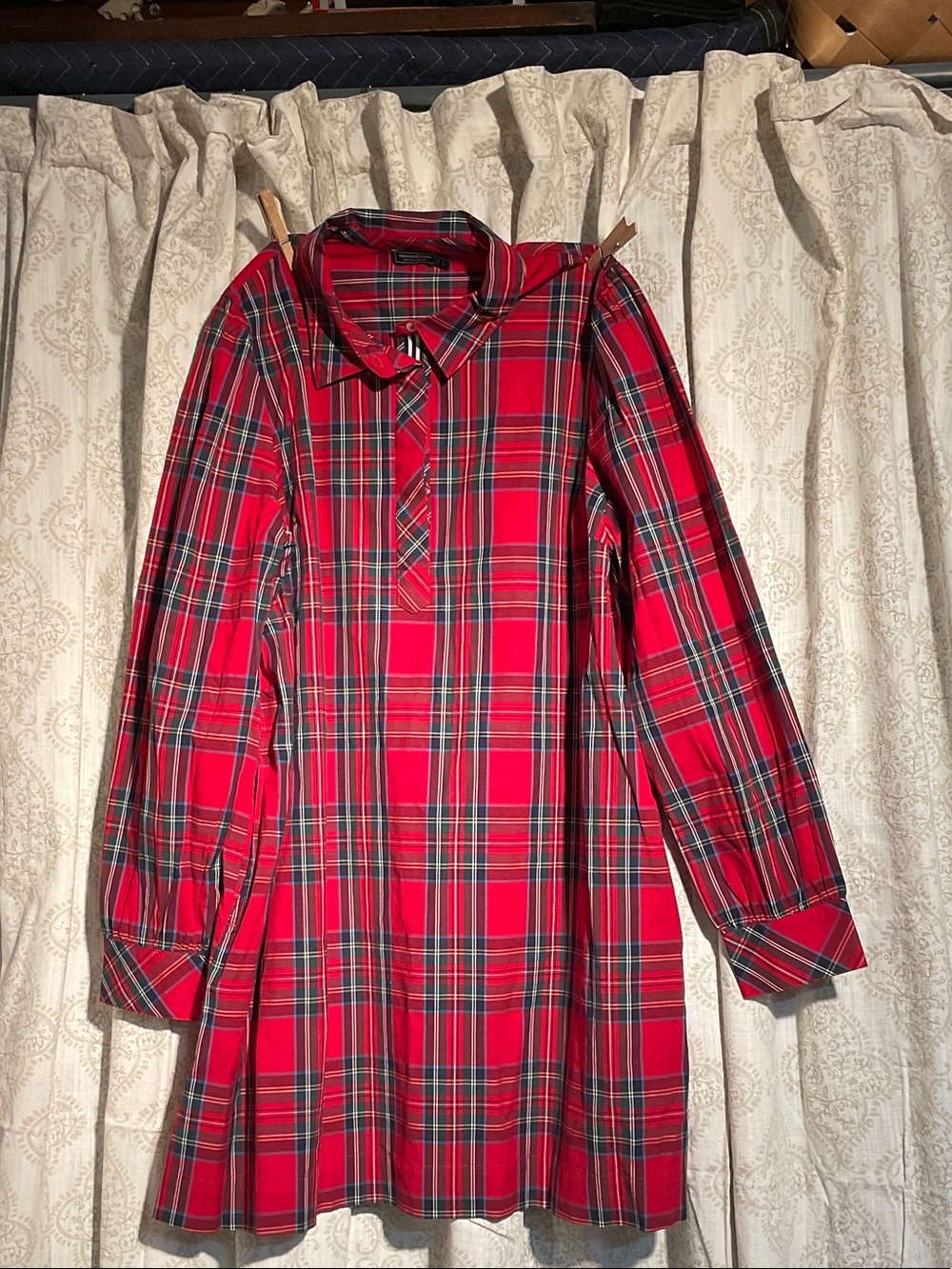 Vineyard Vines Red and Green Plaid Button-Up Shirt Dress